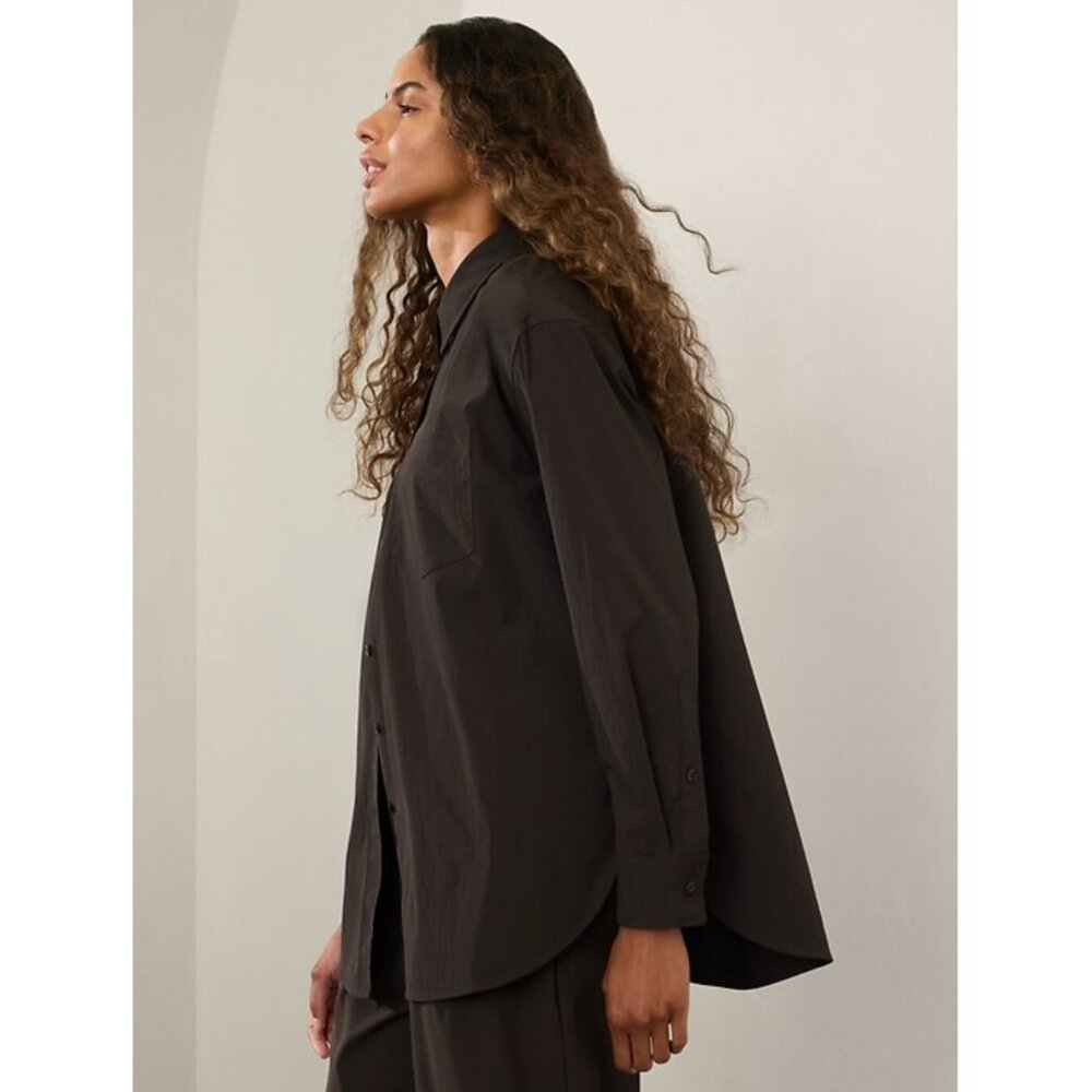 Athleta Truffle Brown Midday Relaxed Oversized Poplin Shirt Size XS NWT